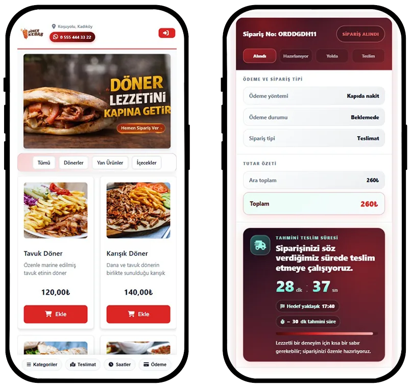 Online ordering system screen