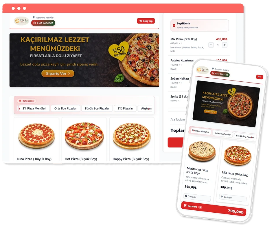 Online ordering system screen