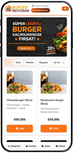 Online ordering system screen