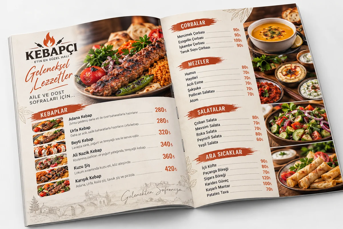 Saddle-stitched menu example