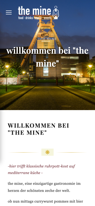 The Mine Restaurant-Website Mobilansicht